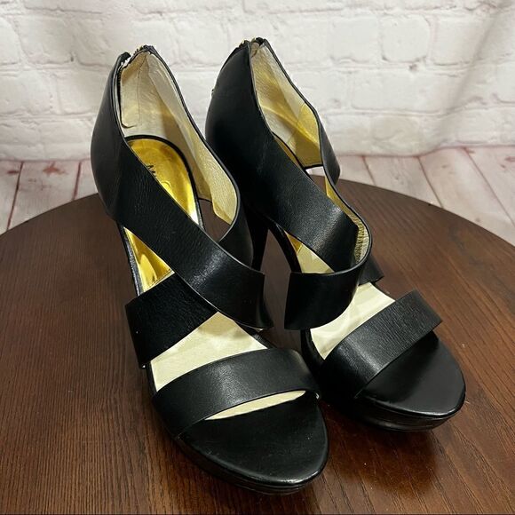 9.5 Michael by Michael Kors cross cross leather sandals with platform heels nwob - Picture 1 of 10